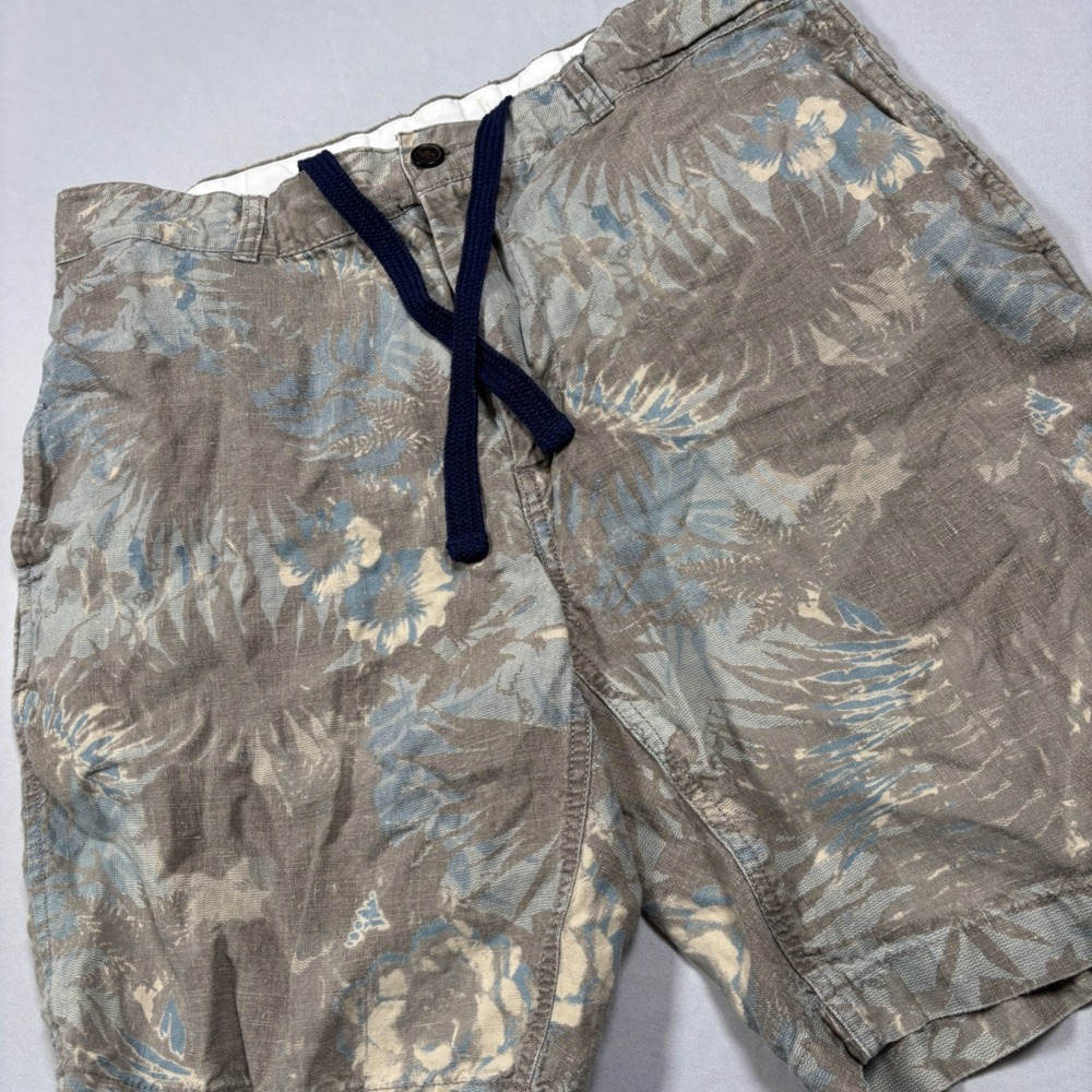 Murano Baird McNutt Linen Shorts Mens 36 Grey Blue Tropical Floral Palm Leaf